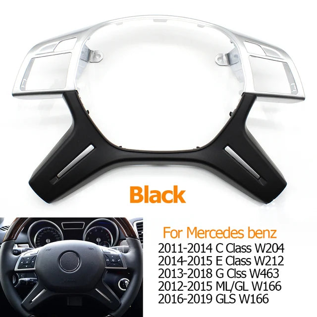 Steering Wheel Cover Panel Trim for Mercedes-Benz C E M ML GL GLS G Class W204 W212 W166 W463 0994640513 - Chrome-Black