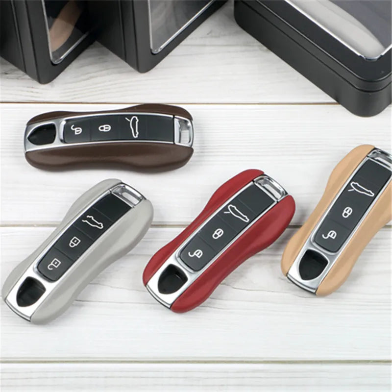 Leather Key Cover Set for Porsche Cayenne Panamera 911 Taycan - Sub gray - Cayenne2018-2023 Year - image 5
