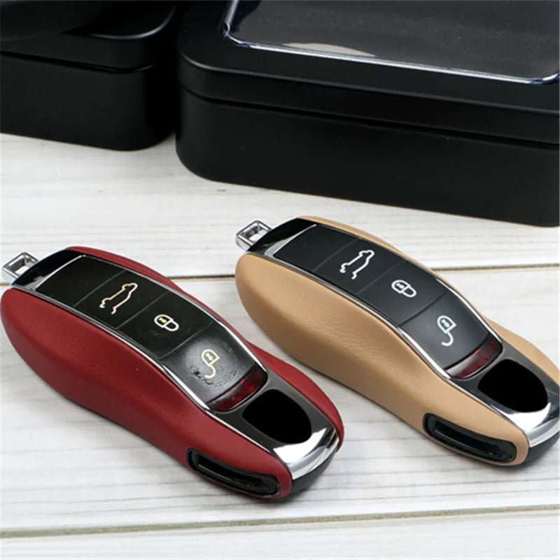 Leather Key Cover for Porsche Macan Cayenne 911 718 Panamera - Black - 911 2013-2018