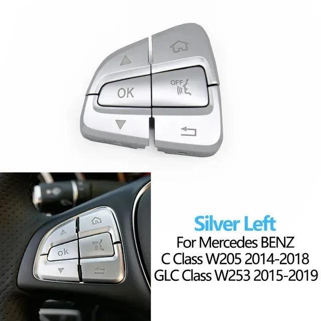 W205 W253 Multi-function Steering Wheel Switch Control Buttons Cover for Mercedes-Benz C Class GLC Class - Sliver Left