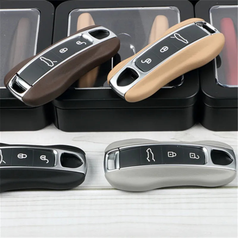 Leather Key Cover Set for Porsche Cayenne Panamera 911 Taycan - Sub gray - Taycan2019-2023 Year - image 2