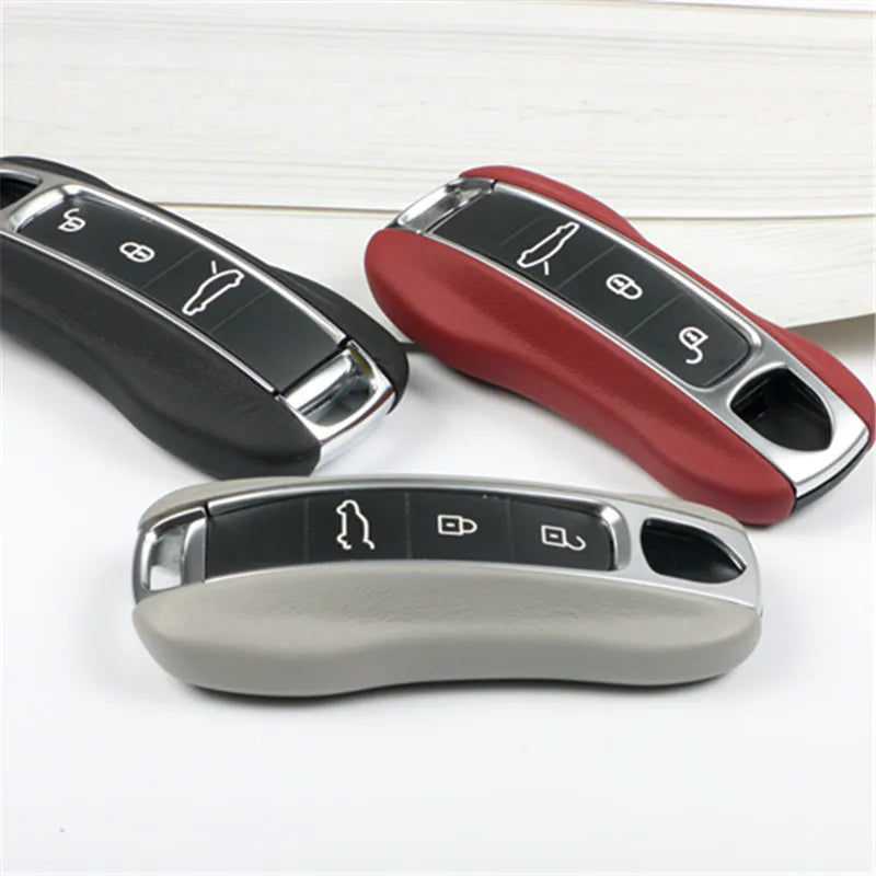 Leather Key Cover Set for Porsche Cayenne Panamera 911 Taycan - Black - 911 2019-2023 Year - image 3