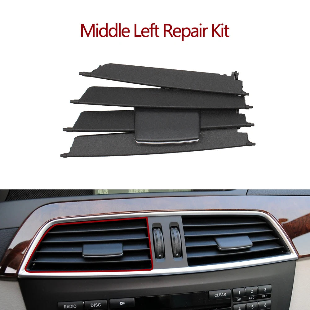 Front Central Dashboard AC Vent Grille Repair Kit for Mercedes-Benz C Class W204 LCI 2011-2014 2048306154 - Black Central
