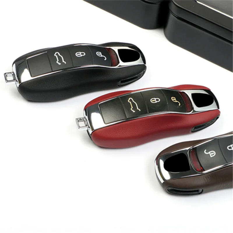 Leather Key Cover for Porsche Macan Cayenne 911 718 Panamera - Black - Cayenne2011-2017 - image 4