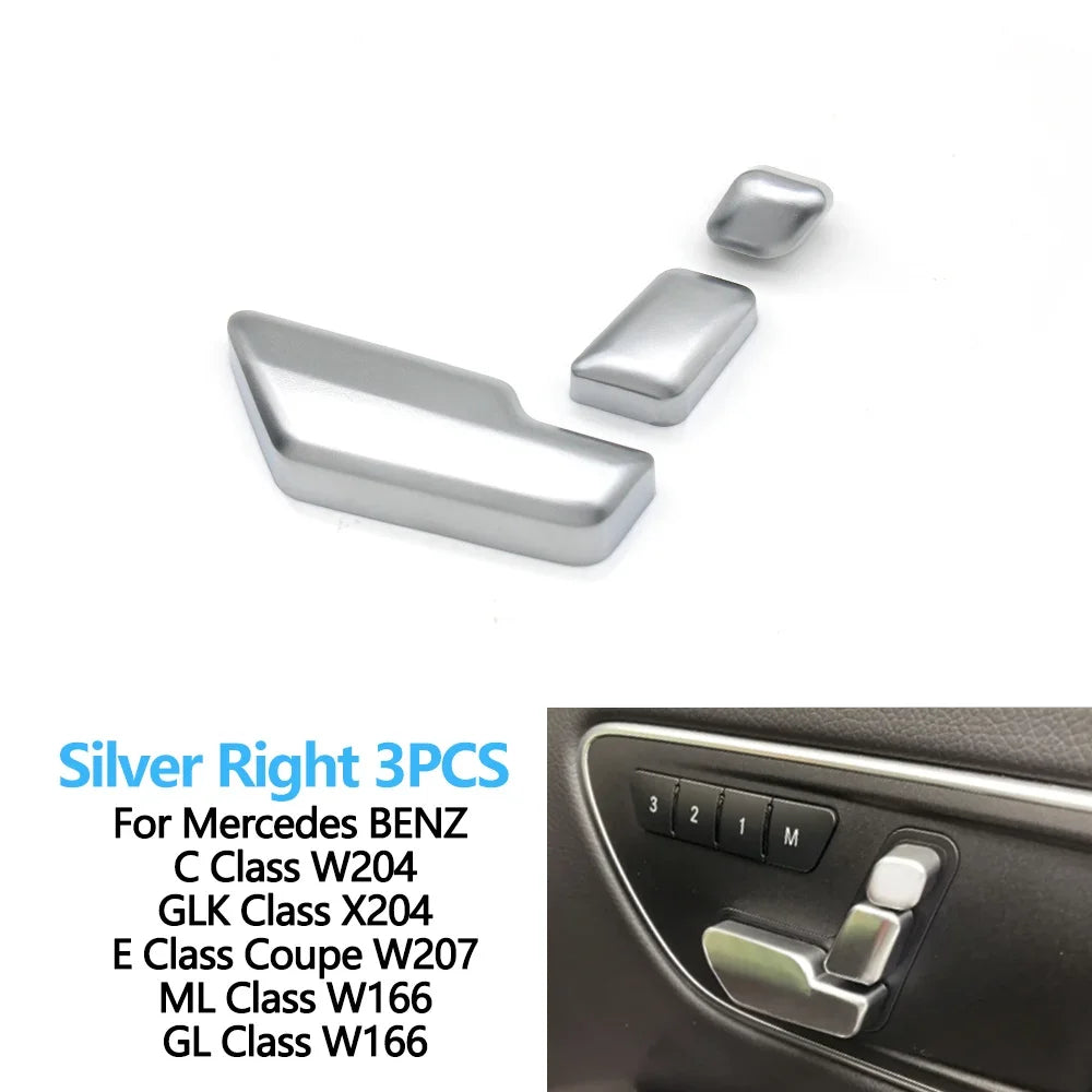Black Silver Seat Headrest Adjustment Button Switch Cover for Mercedes-Benz W204 C204 X204 GLK204 W212 W207 W166 - Silver