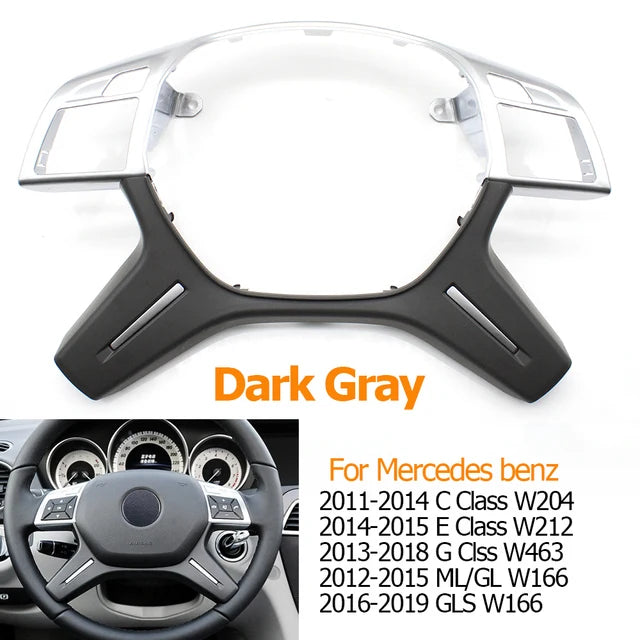 Steering Wheel Cover Panel Trim for Mercedes-Benz C E M ML GL GLS G Class W204 W212 W166 W463 0994640513 - Chrome-Dark Gray