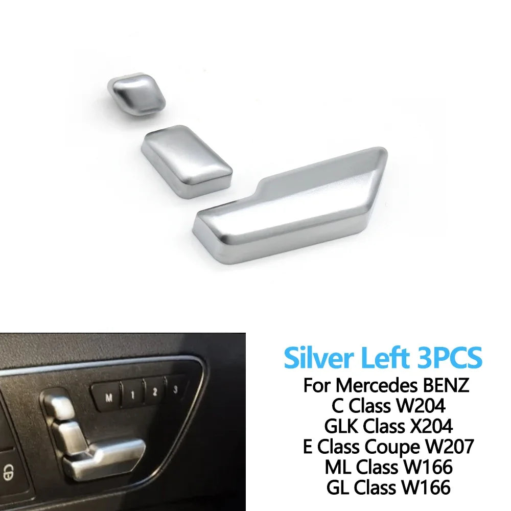 Black Silver Seat Headrest Adjustment Button Switch Cover for Mercedes-Benz W204 C204 X204 GLK204 W212 W207 W166 - Silver