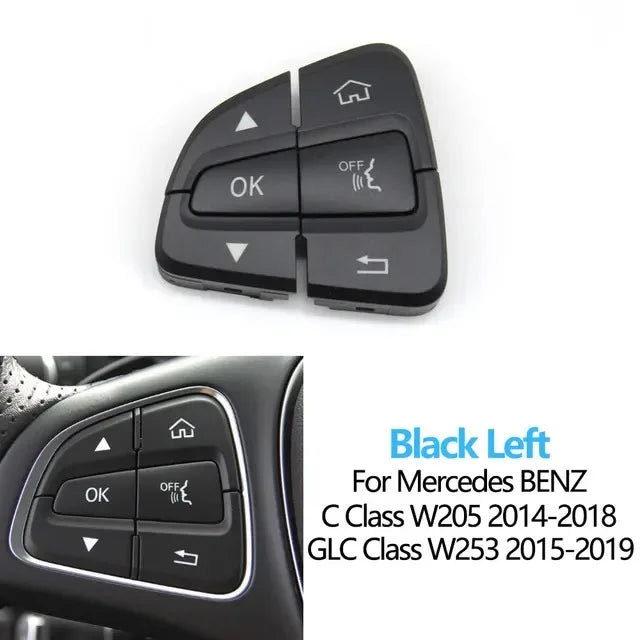 W205 W253 Multi-function Steering Wheel Switch Control Buttons Cover for Mercedes-Benz C Class GLC Class - Black Left