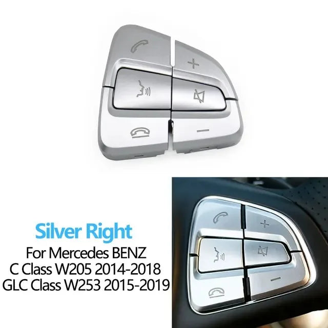 W205 W253 Multi-function Steering Wheel Switch Control Buttons Cover for Mercedes-Benz C Class GLC Class - Sliver Right